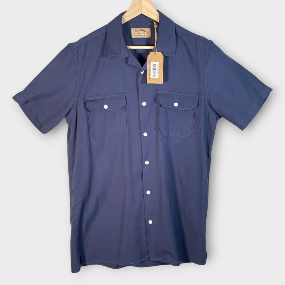 LONGJOHN & SONS Button Up Shirt MEDIUM TALL Blue Short Sleeve Classic NEW